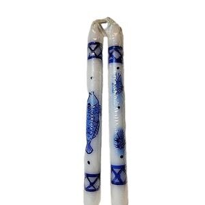 Hand Painted 10" Tapers. Fish Motif. White And Blue Made In South Africa. New